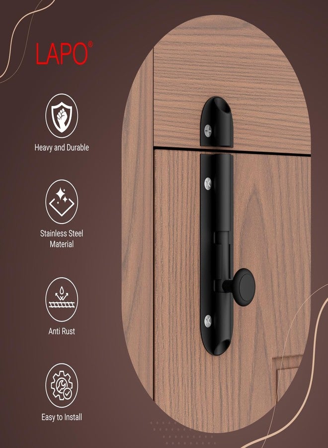LAPO Heavy Duty Stainless Steel Tower Bolt 4 Inch, Tower Bolt for Main Door and Bathroom, Kundi Door Latch for Bedroom, Chitakni, Tower Bolt for Home,Offices Doors,Windows (Black Finish, Pack of 2) - Image 5